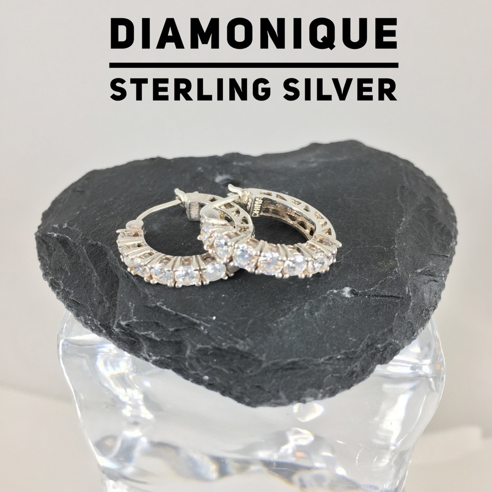 Diamonique Sterling Silver Hoops